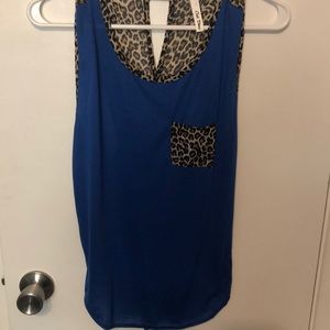 Open back leopard and navy tank